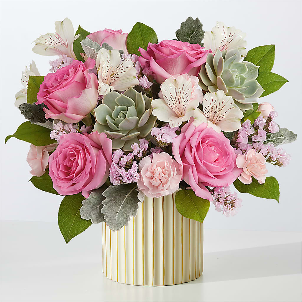 Dusty Rose Bouquet with Ivory Vase – BILLY'S WITTENBERG FLORAL, Wittenberg WI