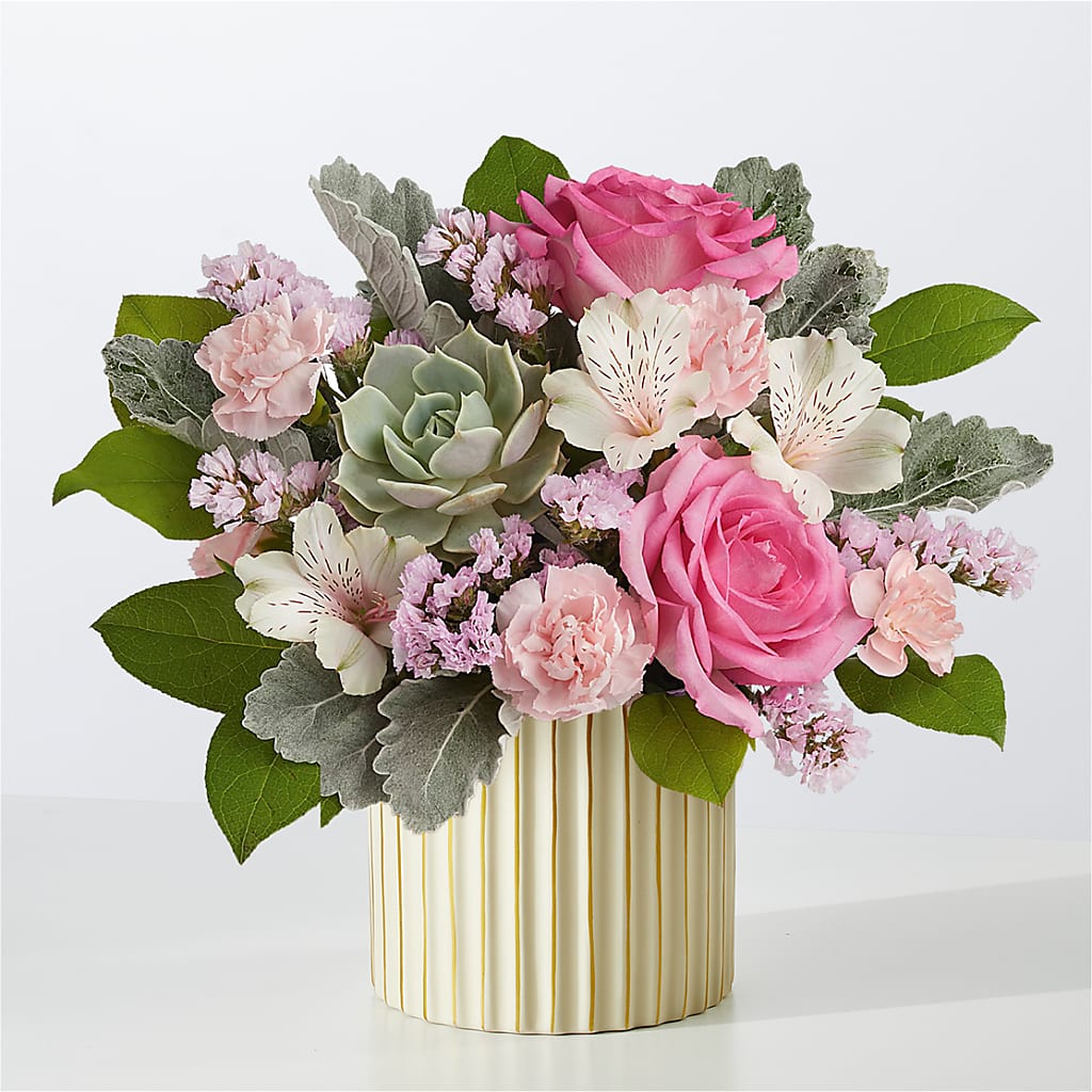 Dusty Rose Bouquet with Ivory Vase – BILLY'S WITTENBERG FLORAL, Wittenberg WI