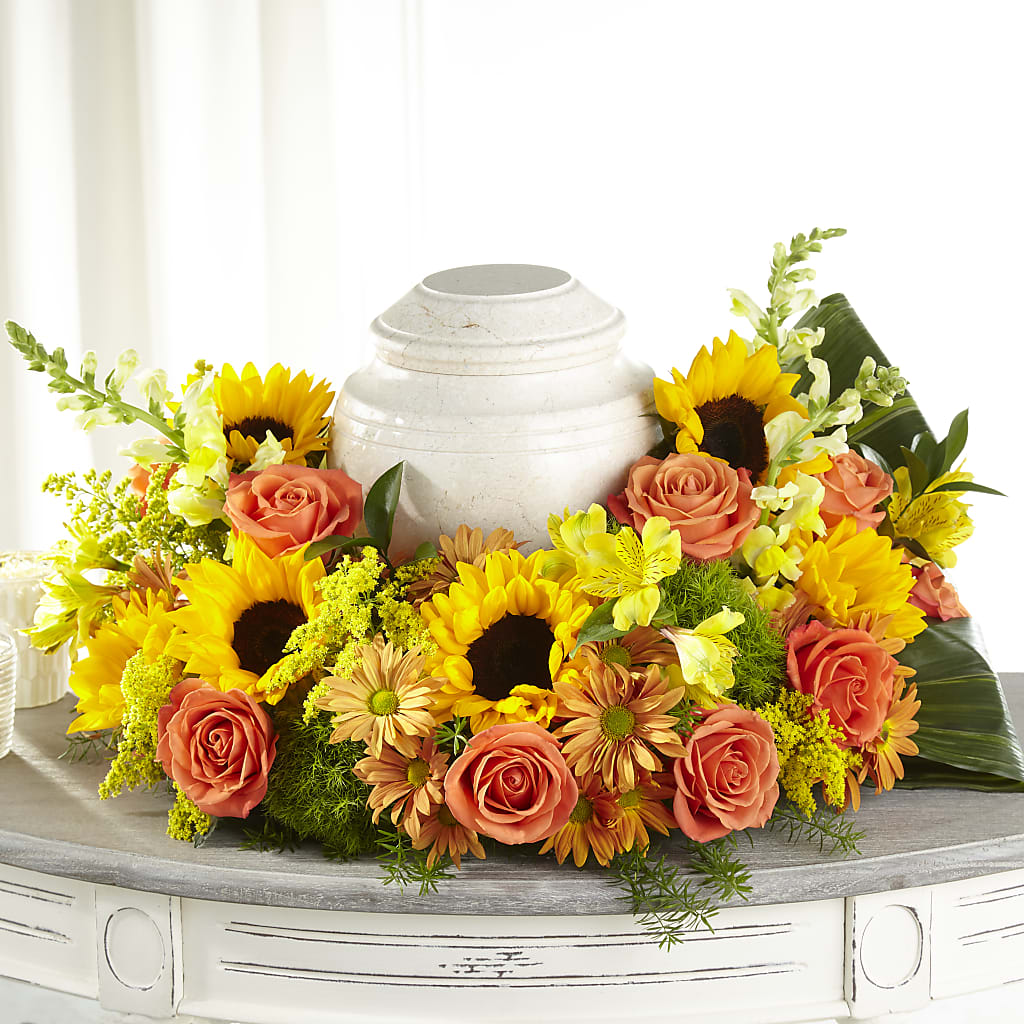 Faithful Sunflower Cremation Adornment – BILLY'S WITTENBERG FLORAL, Wittenberg WI