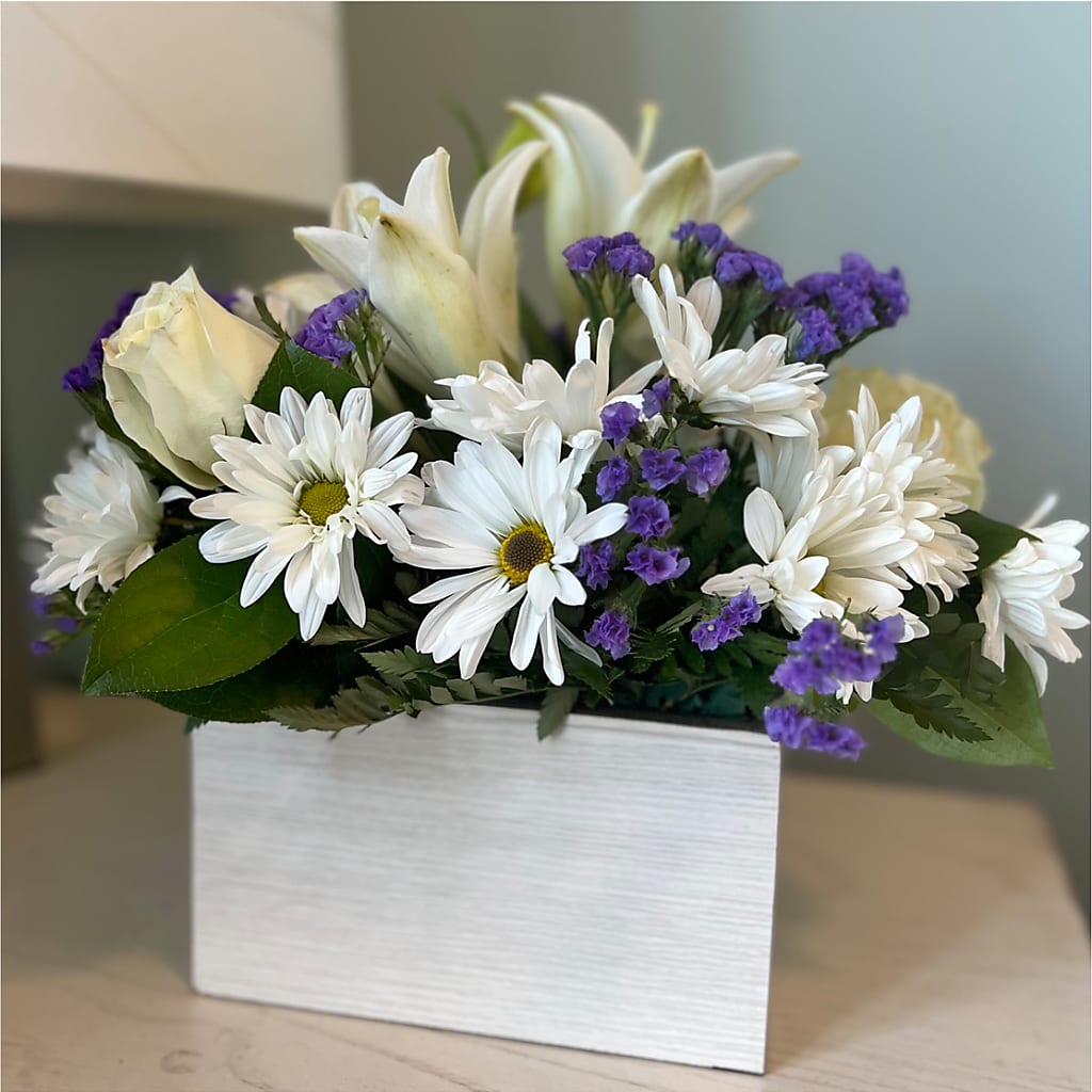Beyond Blue Box Bouquet – BILLY'S WITTENBERG FLORAL, Wittenberg WI