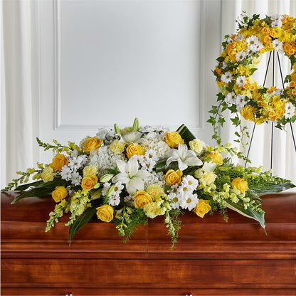 Golden Harmony Casket Spray – BILLY'S WITTENBERG FLORAL, Wittenberg WI