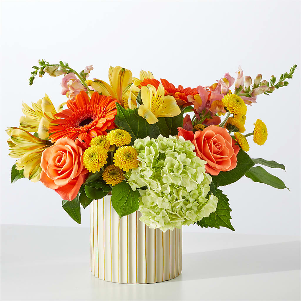 Autumn Sunshine Bouquet with Ivory Vase – BILLY'S WITTENBERG FLORAL, Wittenberg WI