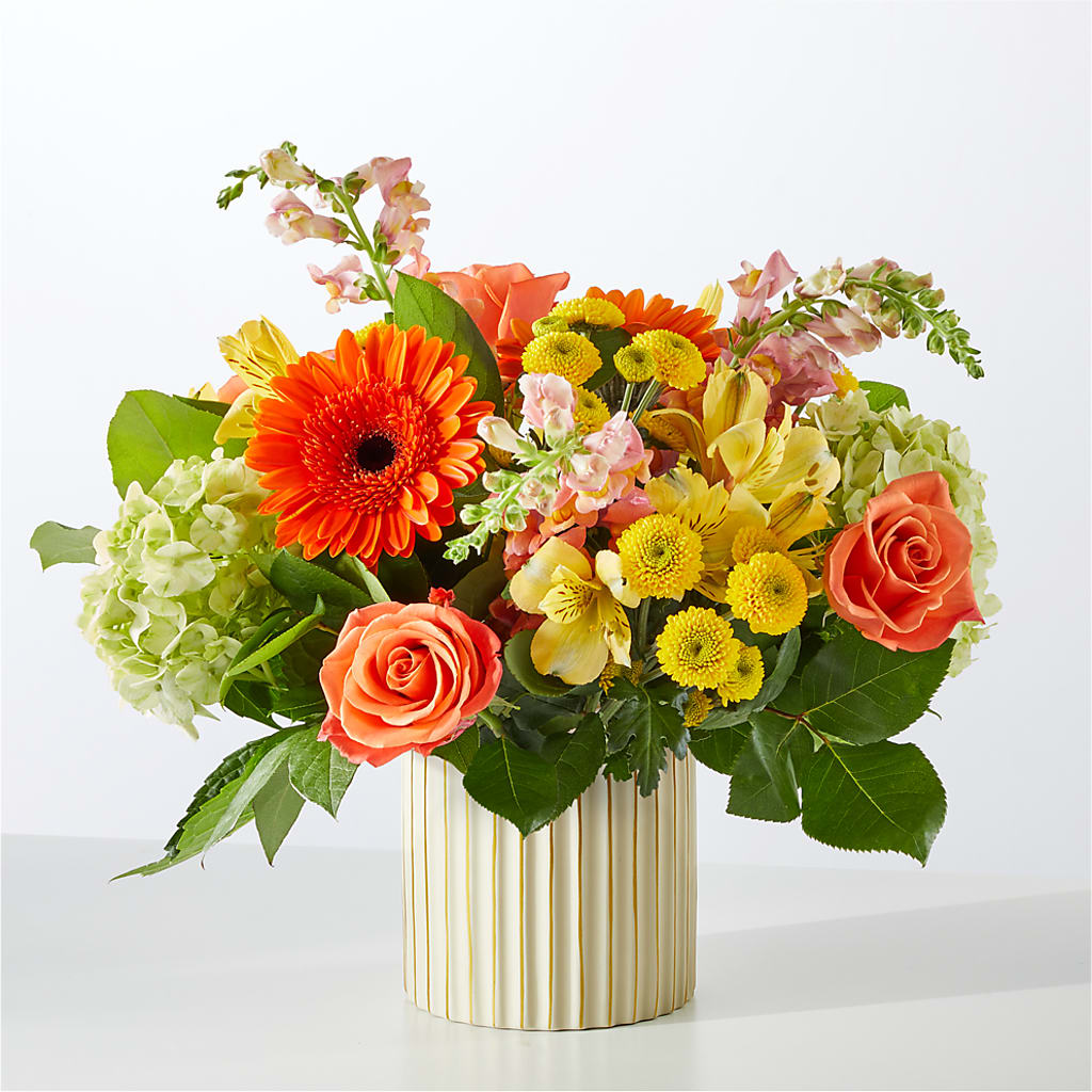 Autumn Sunshine Bouquet with Ivory Vase – BILLY'S WITTENBERG FLORAL, Wittenberg WI