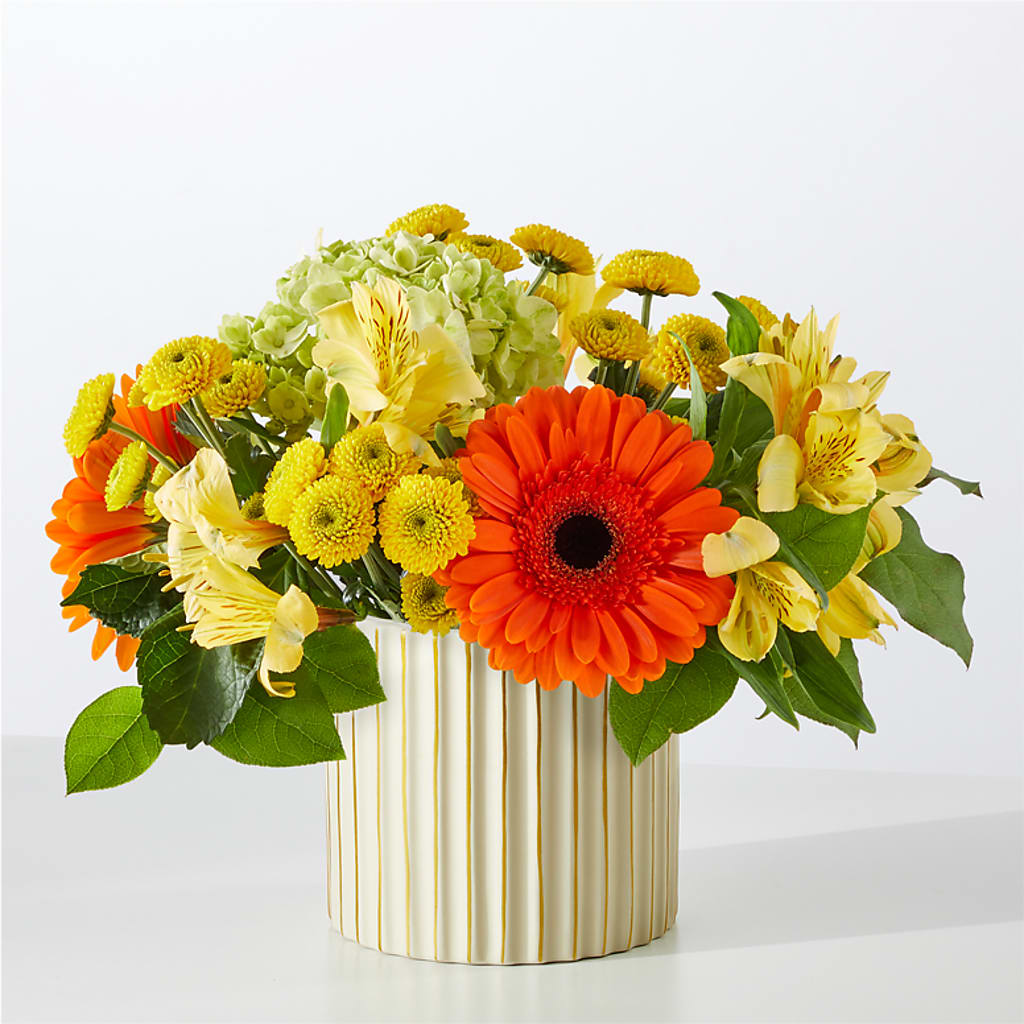 Autumn Sunshine Bouquet with Ivory Vase – BILLY'S WITTENBERG FLORAL, Wittenberg WI