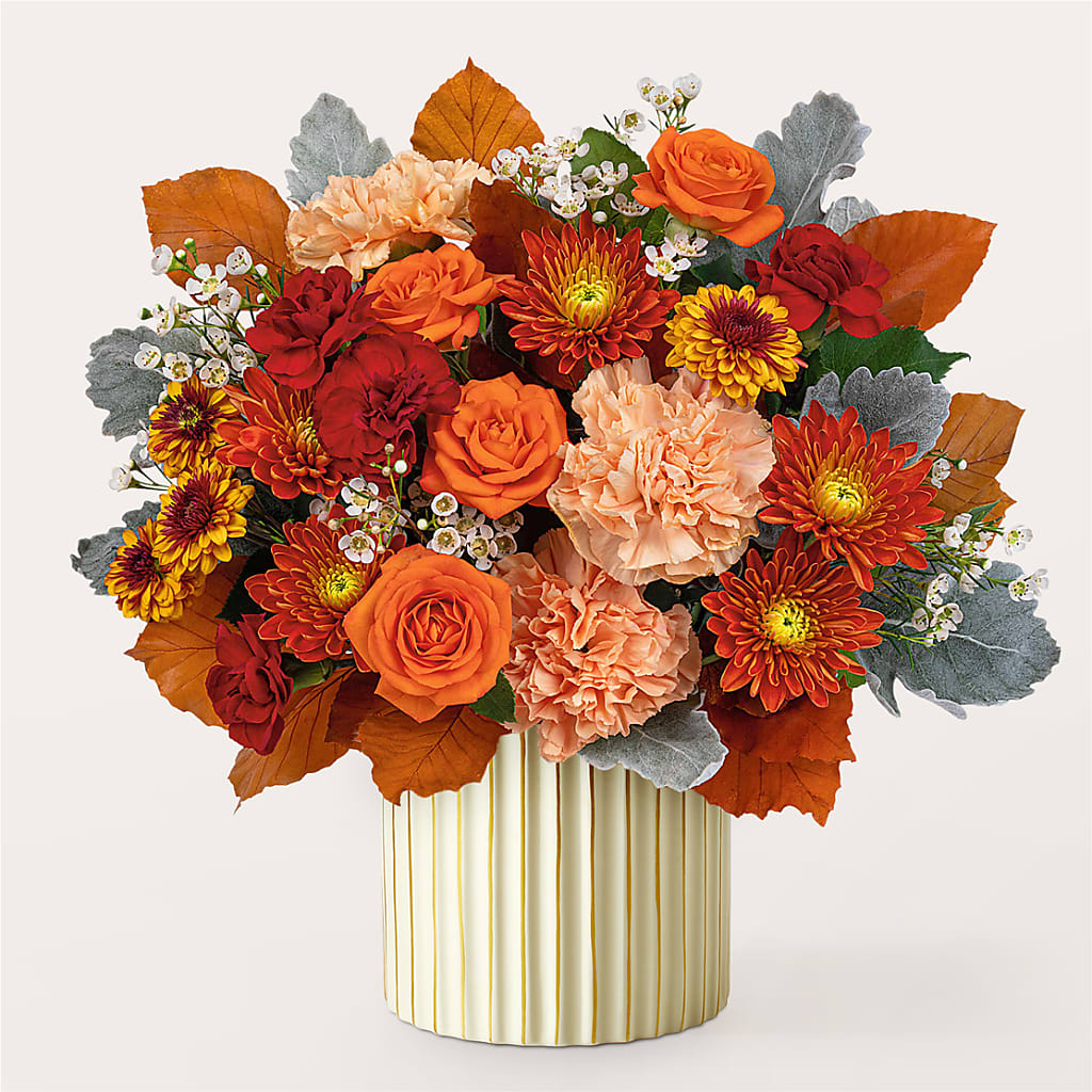 Merlot Bouquet with Ivory Vase – BILLY'S WITTENBERG FLORAL, Wittenberg WI